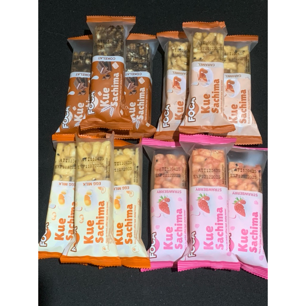 

Foca Kue Sachima-Paket 12 Mix 4 rasa (3 cokelat, 3 caramel, 3 Strawberry, 3 Egg Milk/Original)
