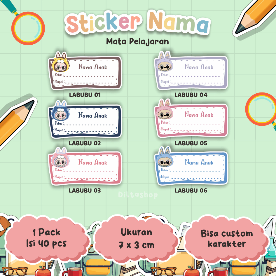 

STICKER MATA PELAJARAN ISI 40pcs - Stiker Label Nama - Stiker Nama - Stiker Buku - Sticker Label
