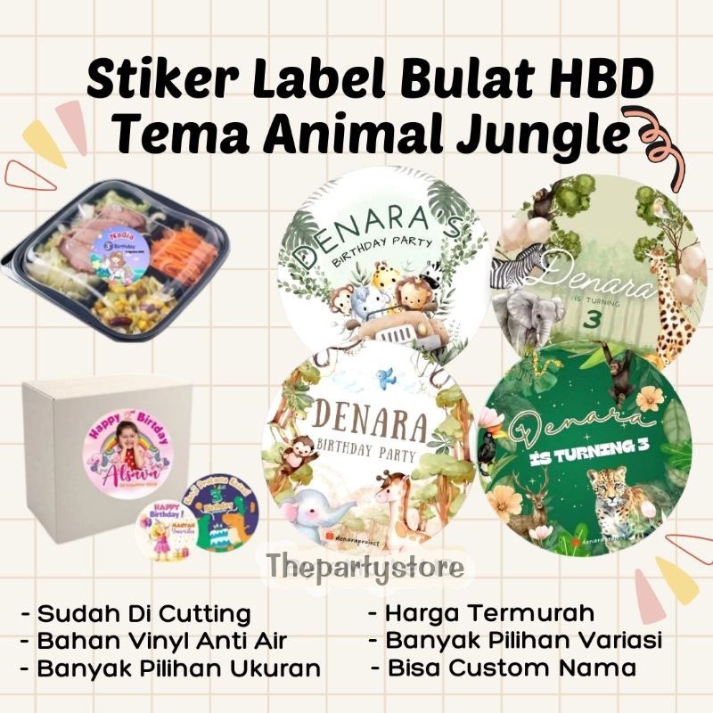 

Stiker Bulat Custom Bento Hampers Ulang tahun Animal Jungle