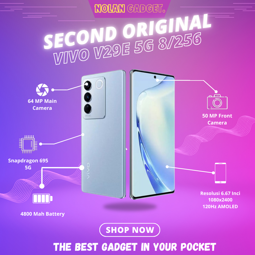 VIVO V29E 5G RAM • 8/256 GB • RESMI INDONESIA FULLSET SECOND NOLAN GADGET