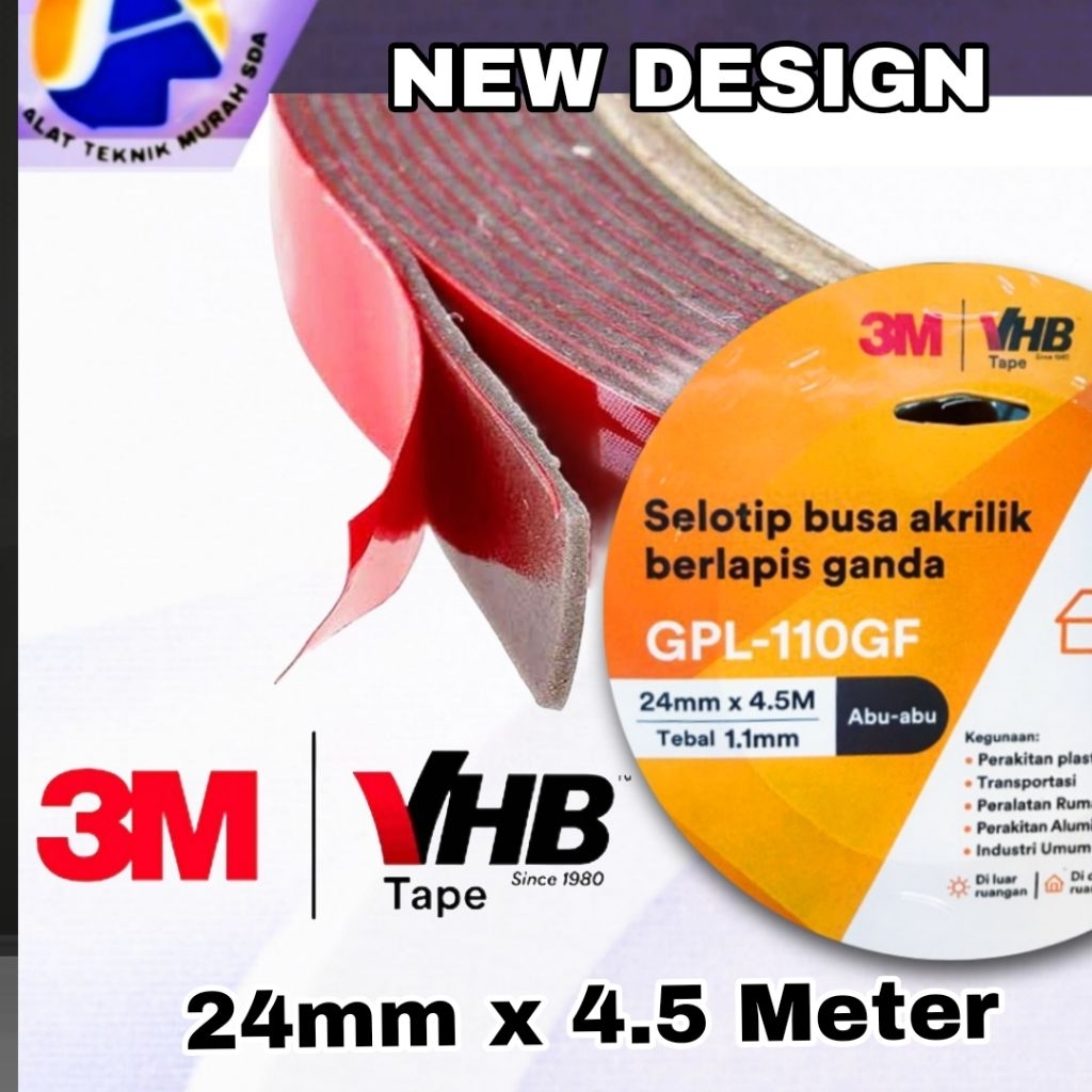 Sunbloom Isolasi Bolak Balik Double Tape 3M Vhb 12 24 Merah Original Made In Usa 12Mm 24Mm