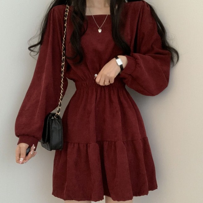 dress Lengan Panjang Wanita Kerah Persegidress korean style GAUN NATALANdress terbaru 222223gaun kor