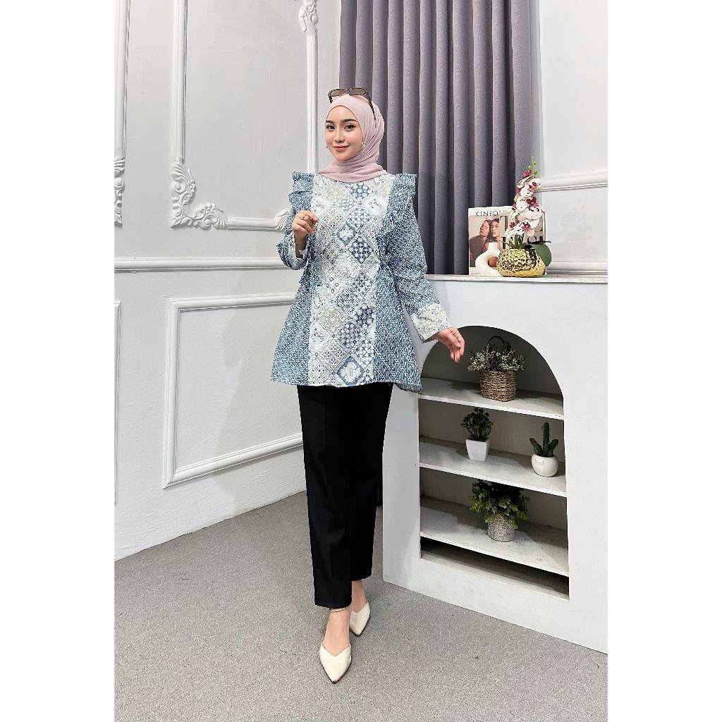 Sidomukti Blus Batik Lengan Panjang Atasan Wanita Kerja Batik Kantor