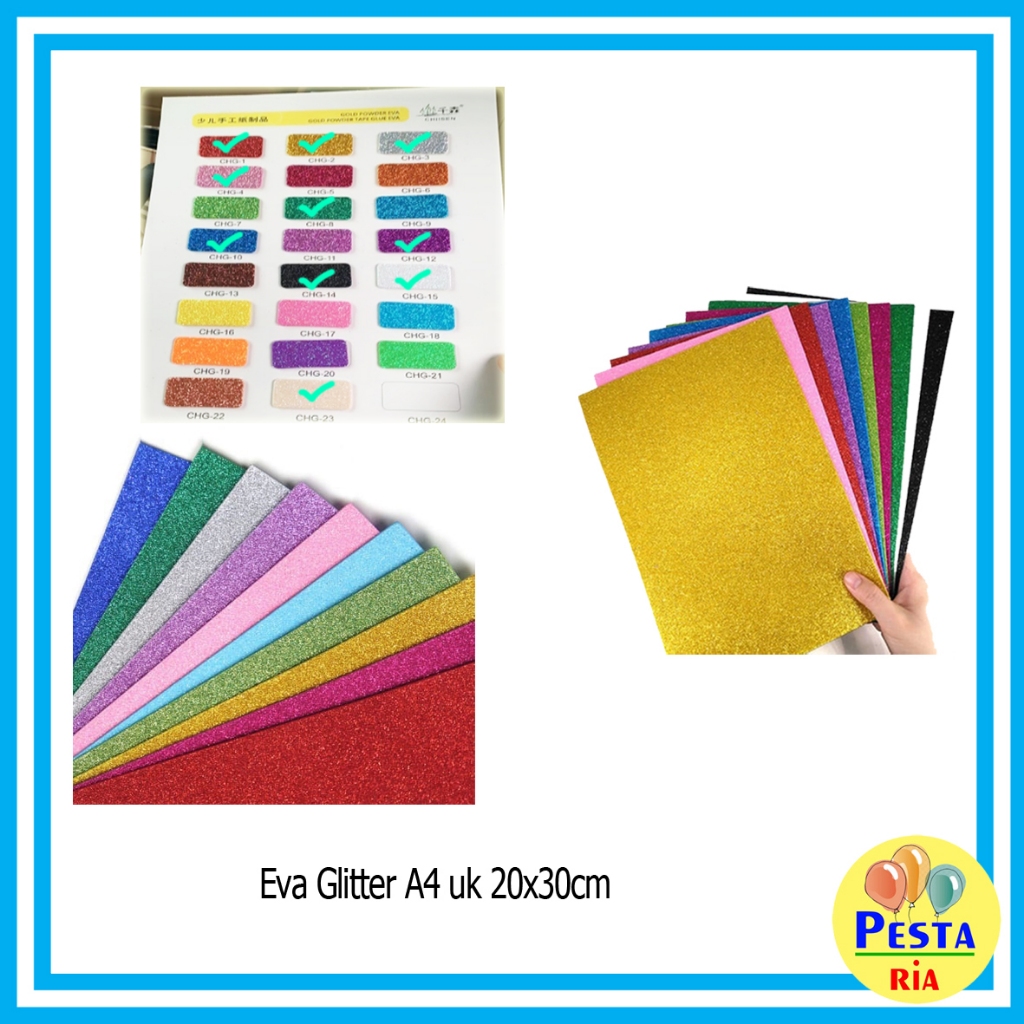 

Murah!! (1 Pak isi 10lembar) Eva Glitter 20x30cm A4, eva foam glitter, busa glitter, spon eva