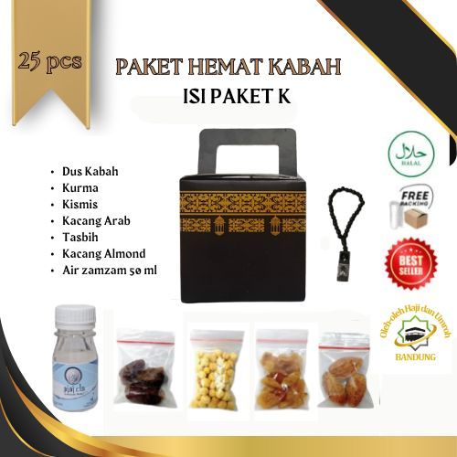 

Oleh Oleh Haji/Umroh Isi 25 Paket K Dus kabah, Botol+Air zam2, Kurma, Kacang, Kismis, Tasbih, Almond