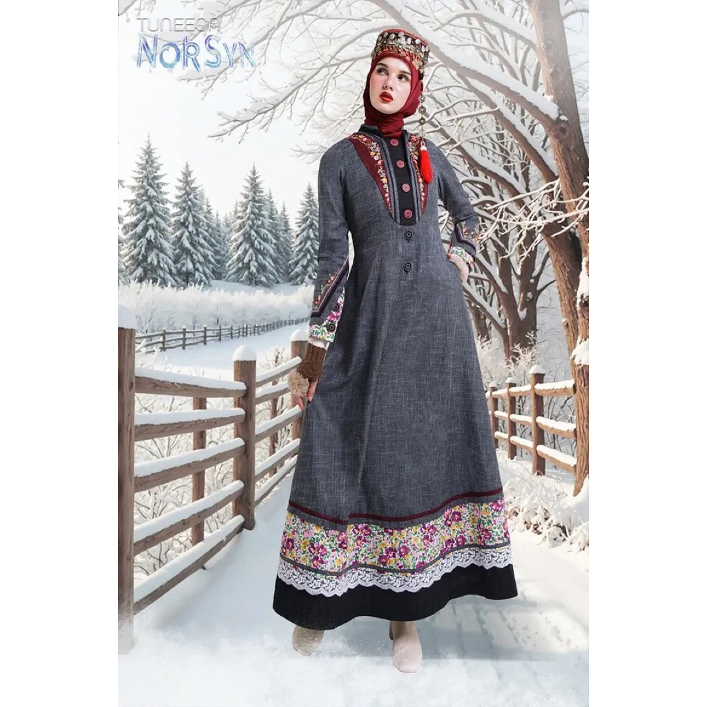 GAMIS TUNEECA AURORA OLSSON T-0425010 ( TUNEECA NORSYN ) DRESS MUSLIMAH SIMPEL ELEGANT ORIGINAL BRAN