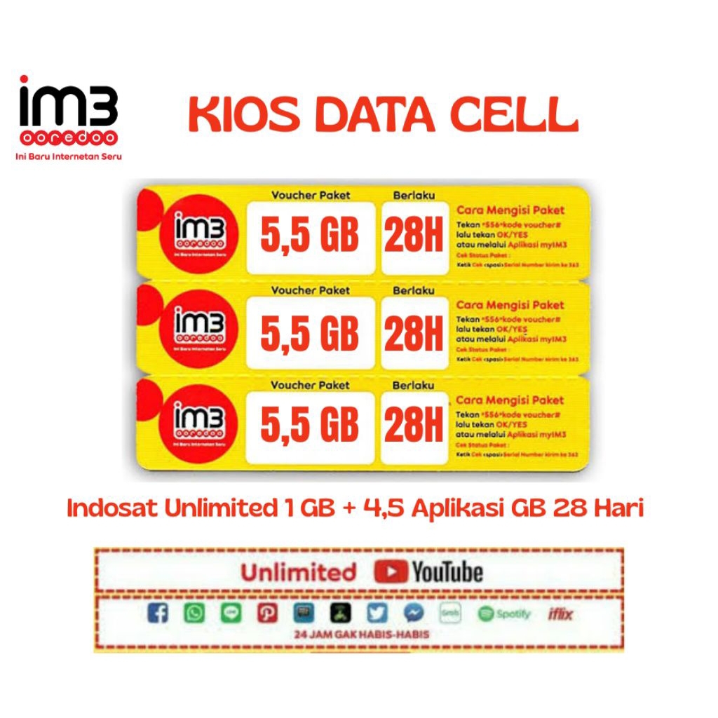 Voucher Indosat Unlimited 5,5 GB