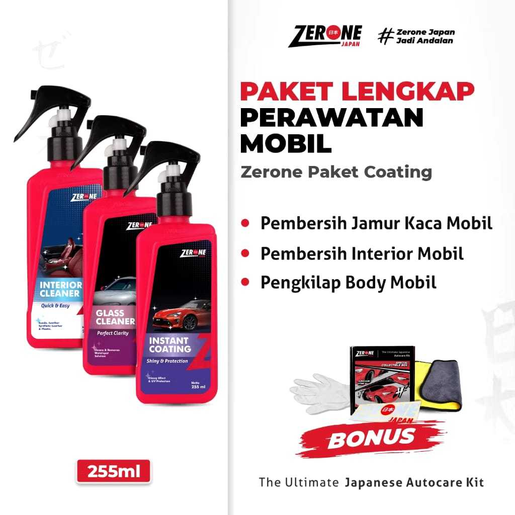 ZERONE PAKET COATING NANO CERAMIC - Pembersih Jamur Kaca - Pembersih Interior - Pengkilap Body Mobil