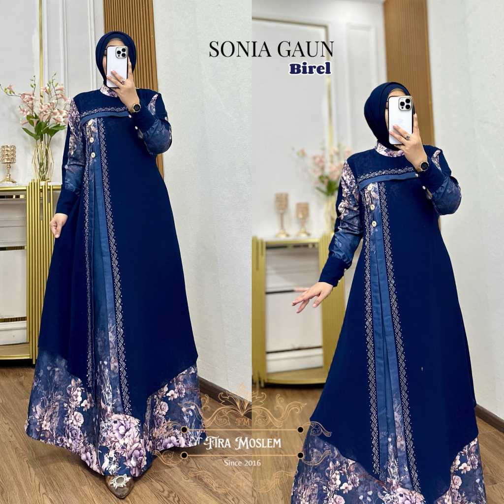 SONIA Gaun Muslimah Elegan – Gamis Pesta Ceruty Babydoll Payet Swarovski – Busui & Wudhu Friendly – 