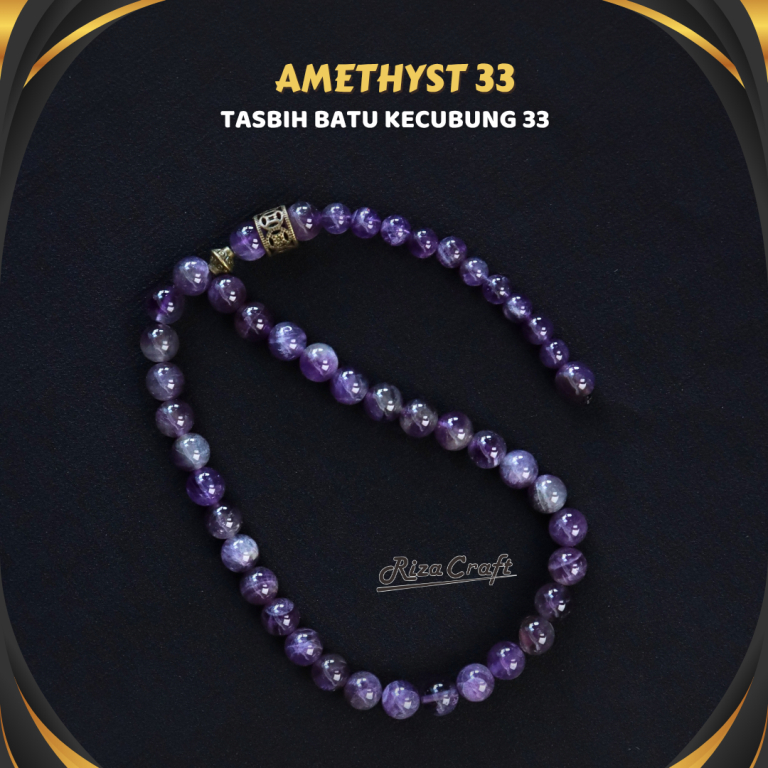 Tasbih Batu Akik Kristal Kecubung Amethyst Ungu ASLI Alam 100% 33 Butir by RIZACRAFT