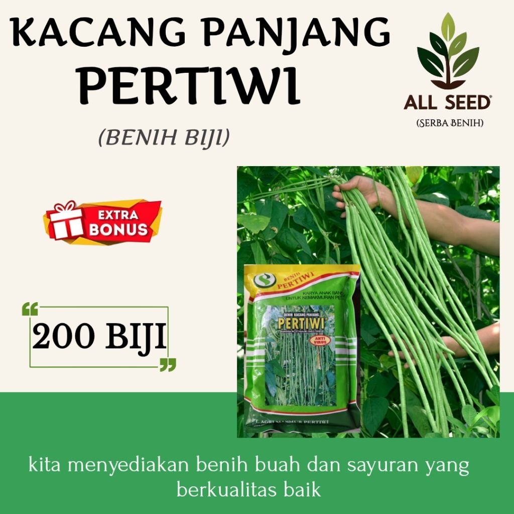 Benih kacang panjang pertiwi isi (±200 biji), bibit biji kacang panjang pertiwi | KEMASAN REPACK