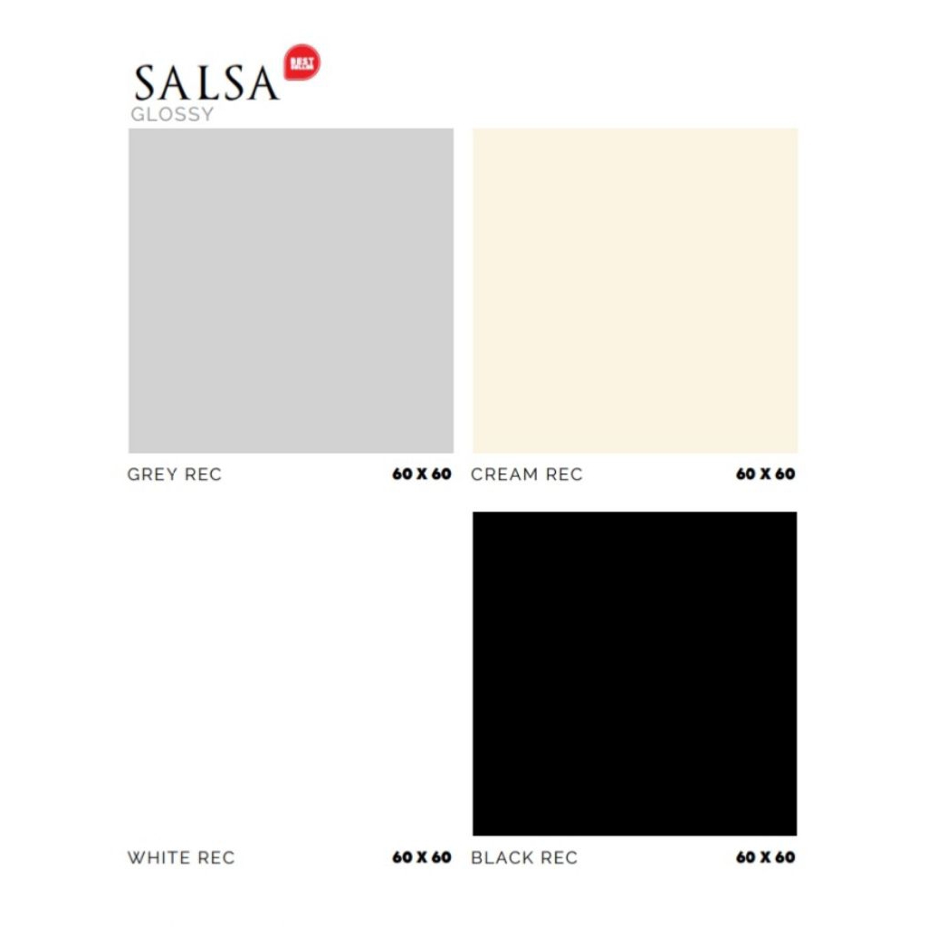 KERAMIK MERK PLATINUM TIPE SALSA GREY, CREAM, WHITE, BLACK UKURAN 60X60 RECTIFIED CUTTING WARNA ABU,