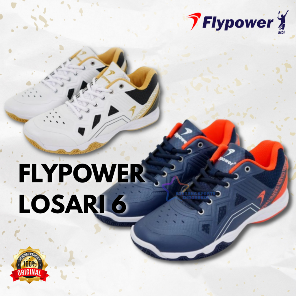 Flypower Losari 06 Sepatu Badminton Pria Wanita Navy Hot Orange White ORIGINAL