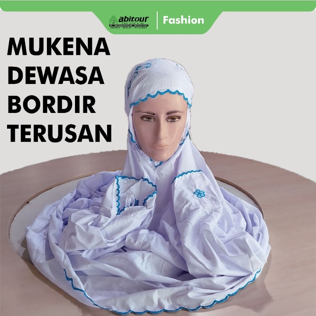 Mukena Terusan Putih Santriwati Katun Mikro Mukenah - mukena lajuran bordir warna - MUKENA TERUSAN D