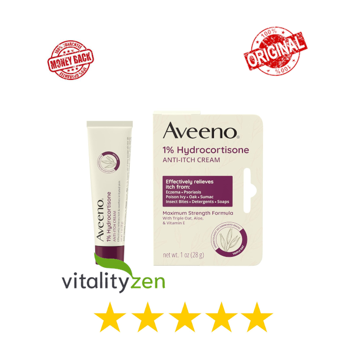 Aveeno USA | Maximum Strength 1% Hydrocortisone | Anti-Itch Cream | Triple Oat, Aloe & Vitamin E for