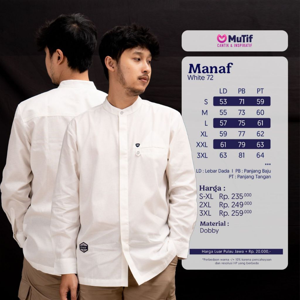 Mutif Koko Lengan Panjang Putih Premium Manaf White 72 | Koko Lengan Panjang Kekinian | Koko Lengan 