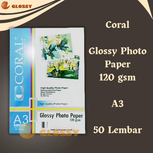

Coral Glossy Photo Paper 120 gsm A3 - Isi 50 Lembar | Kertas Foto Glossy A3