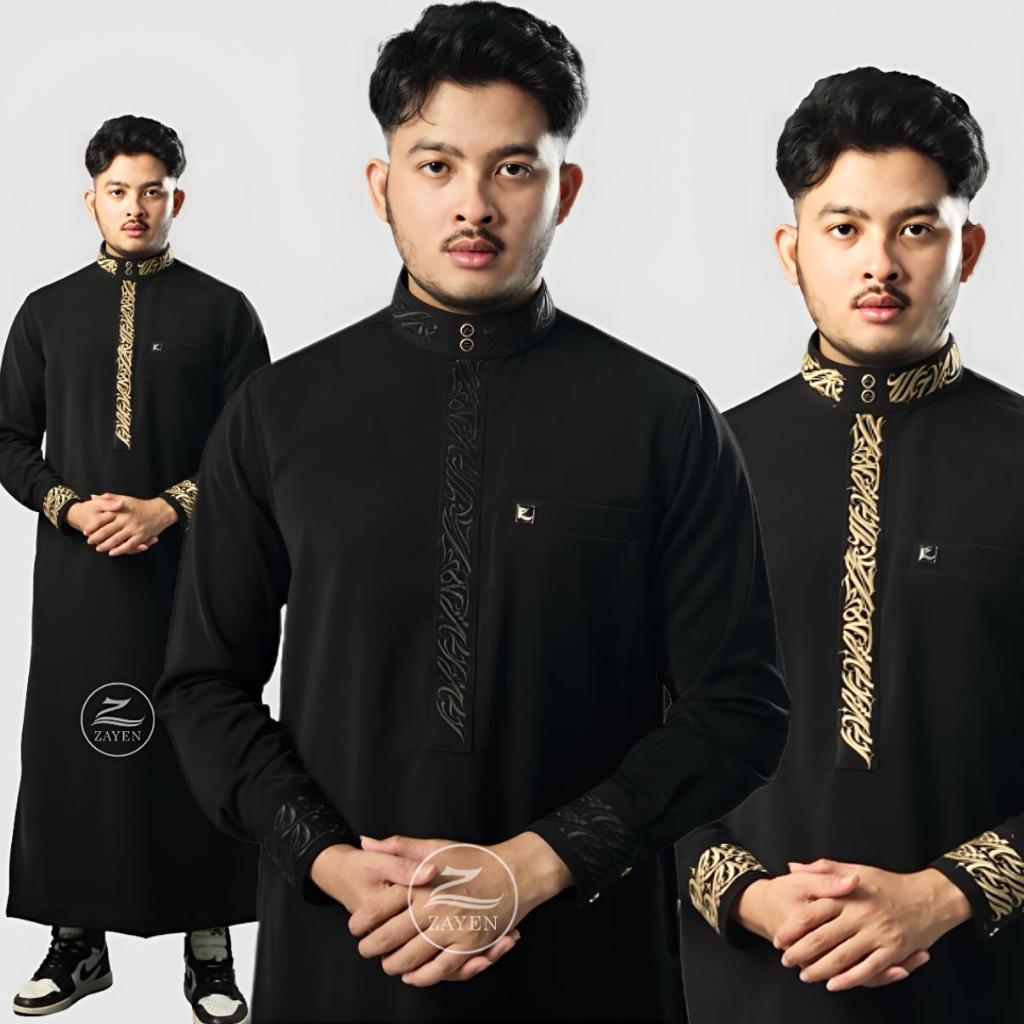 BAHAN PREMIUM / Jubah Slimfit pria Gamis Pria bordir Slimfit jubah zayen hitam jubah pria muslim