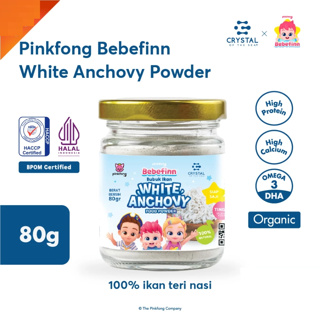 

Crystal of the Sea | Pinkfong Bebefinn White Anchovy Powder 80gr / Bubuk Ikan Teri Nasi Bumbu MPASI