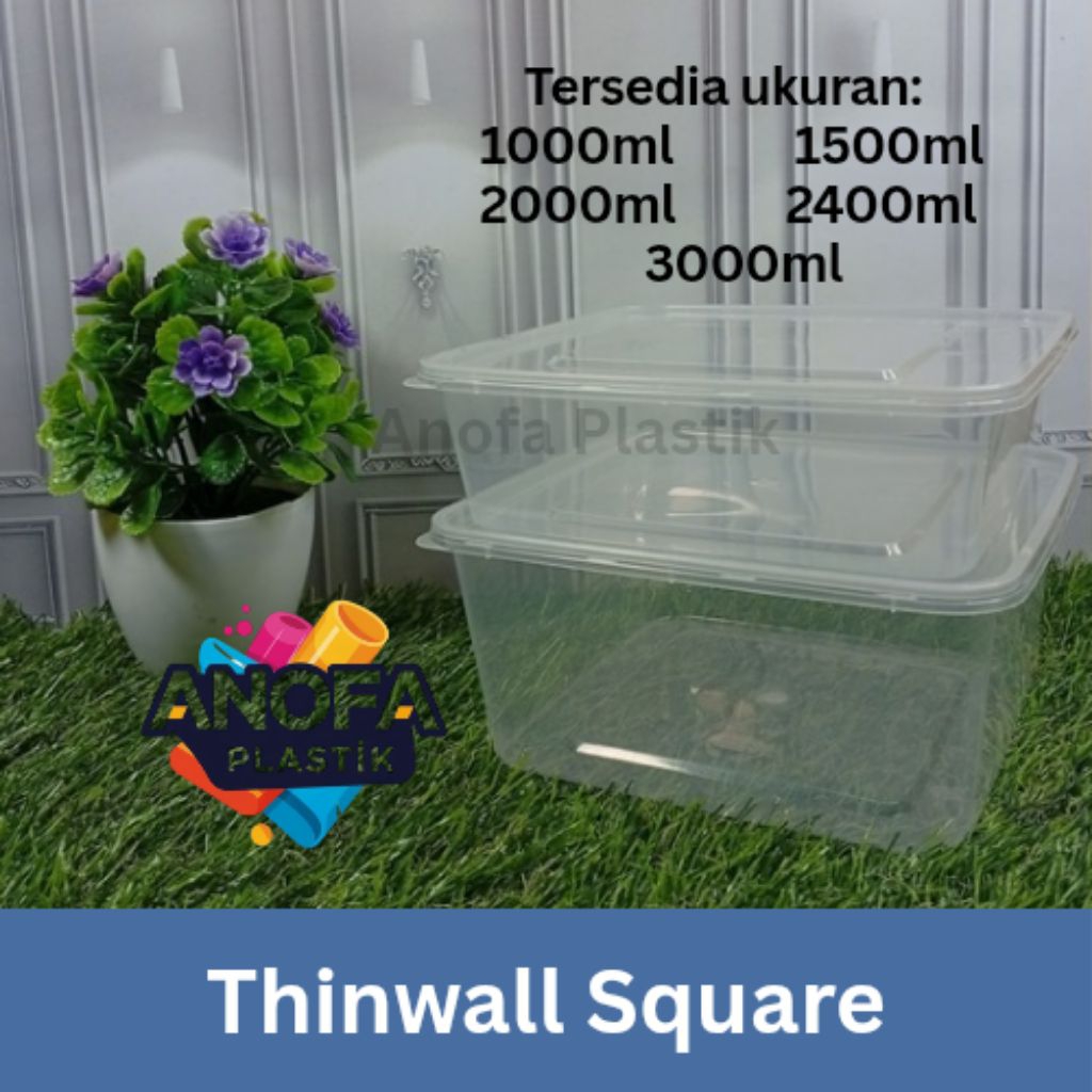 HIBA Thinwall Square 1000ml/ 1500ml/ 2000ml/ 2400ml/ 3000ml - Food Container Kotak Makan Serbaguna U