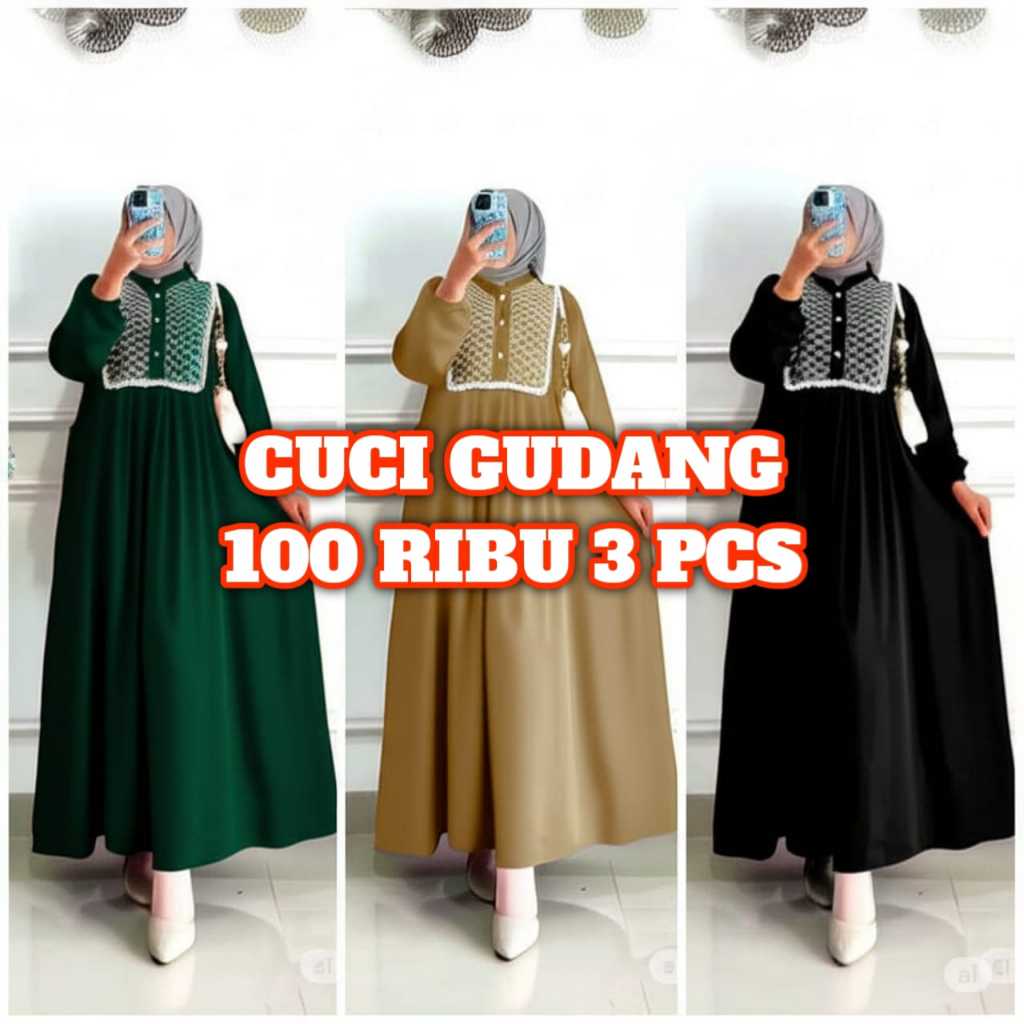 BAJU GAMIS WANITA TERBARU BAHAN PREMIUM 100RB DAPAT 3PCS Ada tali bagian pinggang depan/Busui