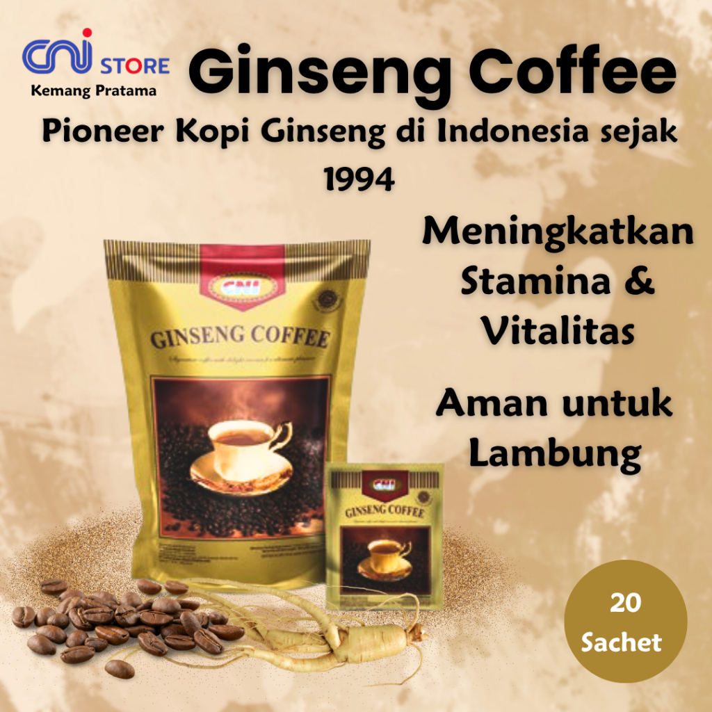 

Ginseng Coffee CNI - Kopi Perpaduan Arabika, Robusta dan Ginseng isi 20 Sachet