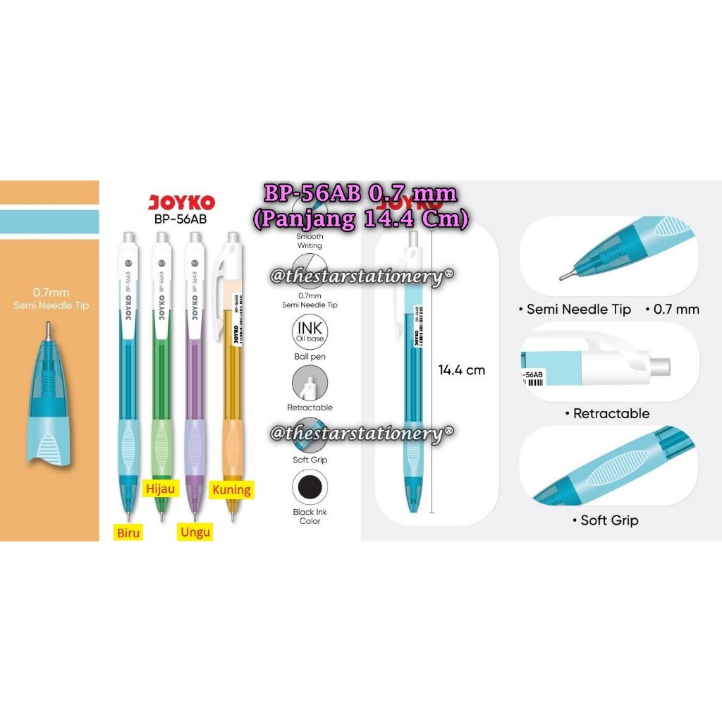 

(1 Biji) Bolpen JOYKO BP-56AB Hitam 0.7 mm / Ball Pen Pulpen Pena Joyko BP-56AB 0.7 mm (1 Biji)
