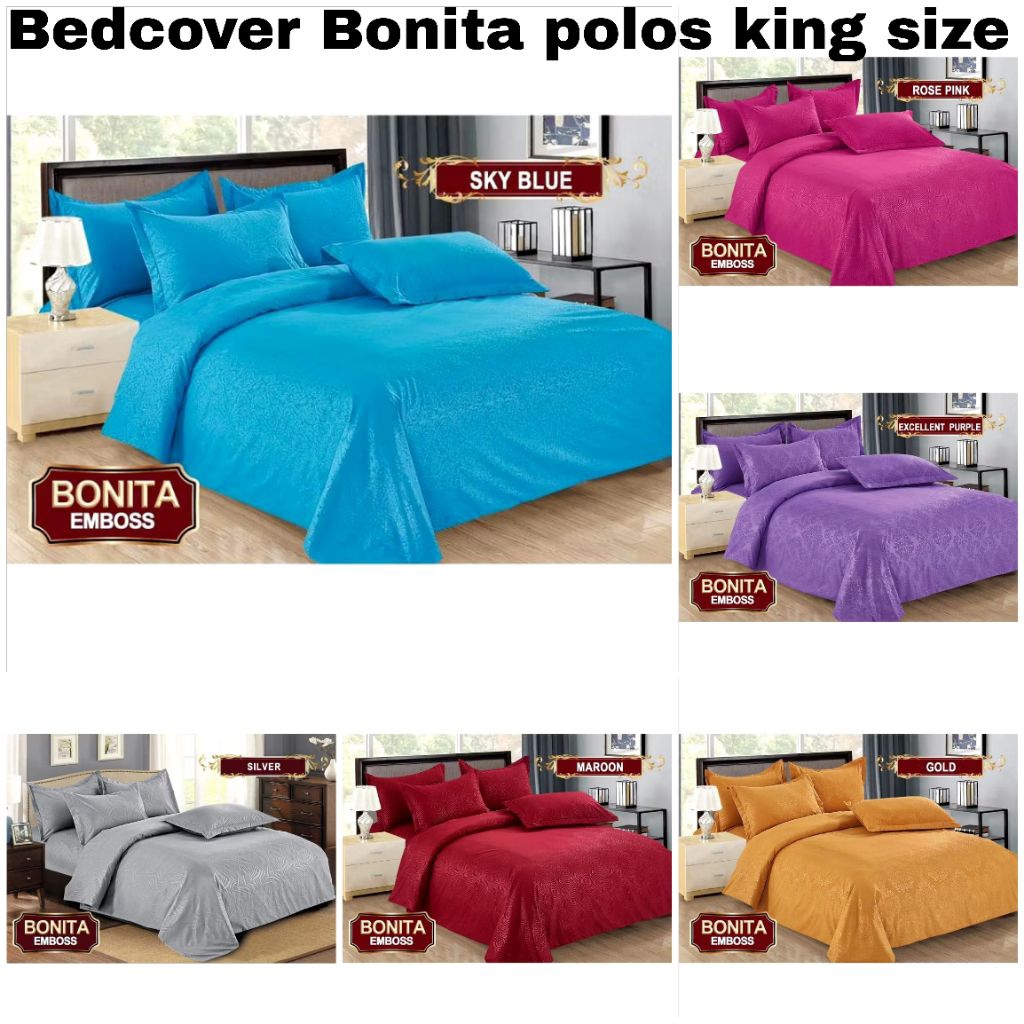 Bedcover Set BONITA Polos Emboss 180x200/Satu Set Bed Cover Polos 180 x 200 BONITA