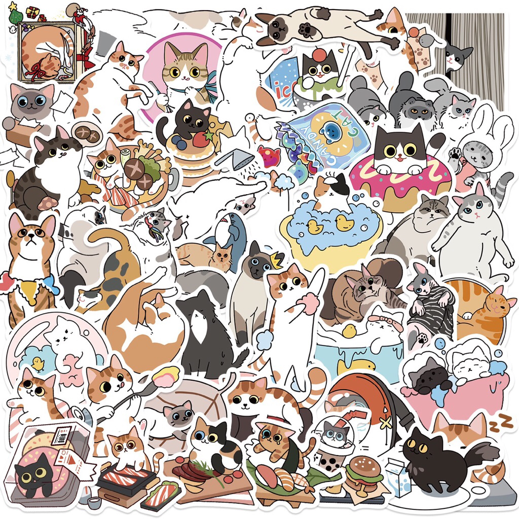 

STICKER ISI 50 PCS Vinyl Anti Air - Daily Cat Sticker Deco Pack - Sticker Dekorasi - Sticker Lucu - Sticker Unik - Sticker Jepang