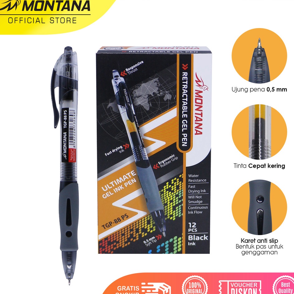 

MONTANA Ultimate Gel Ink Pen Ballpoint 5 mm Retractable Pulpen Tulis