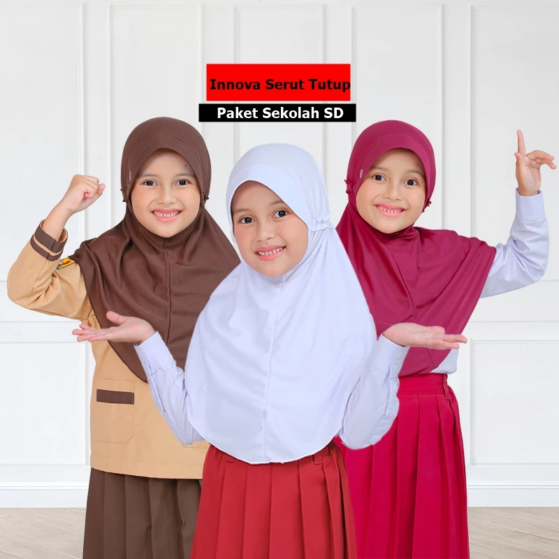 Jilbab Putih Bergo Instan Hamidah Pinguin Serut Pinggir Anak Sekolah TK SD SMP SMA Kerudung Model Ra
