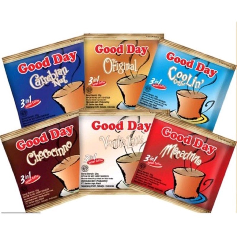 

Good Day coffe 3in1 Kopi Good Day Renceng Minuman Kopi Serbuk Carebian Mocacino