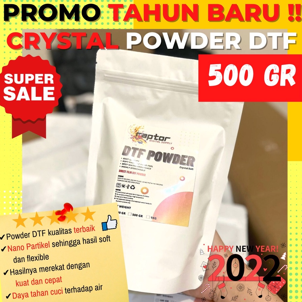 

TPU Hot Melt Adhesive Powder Sablon DTF Bubuk Transfer PET Film 5 Gr KODE F6R3