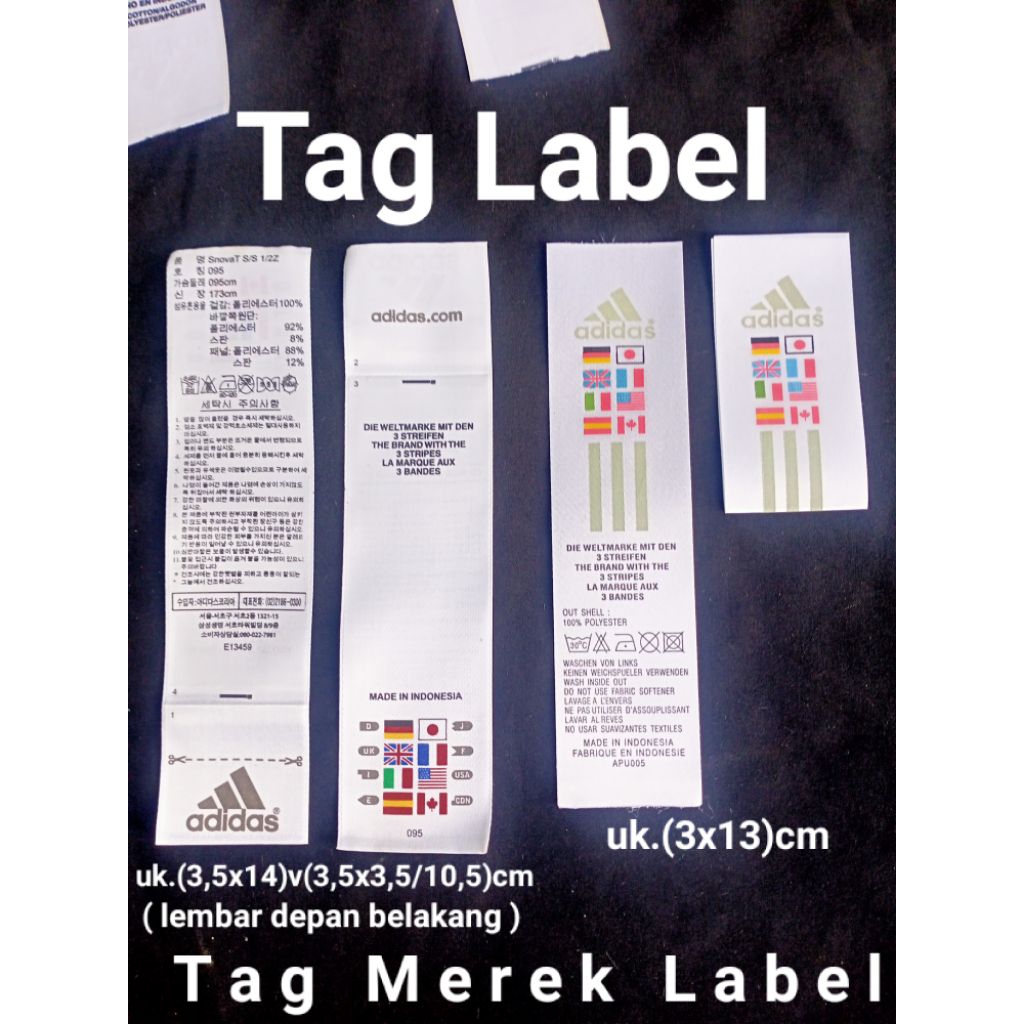 

label merek brand label (main size wash misc) tag adidas