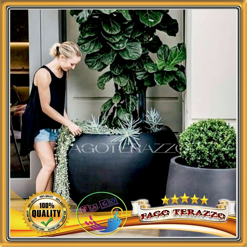 Pot Terazzo | Pot Teraso Bola Jumbo Besar Hitam