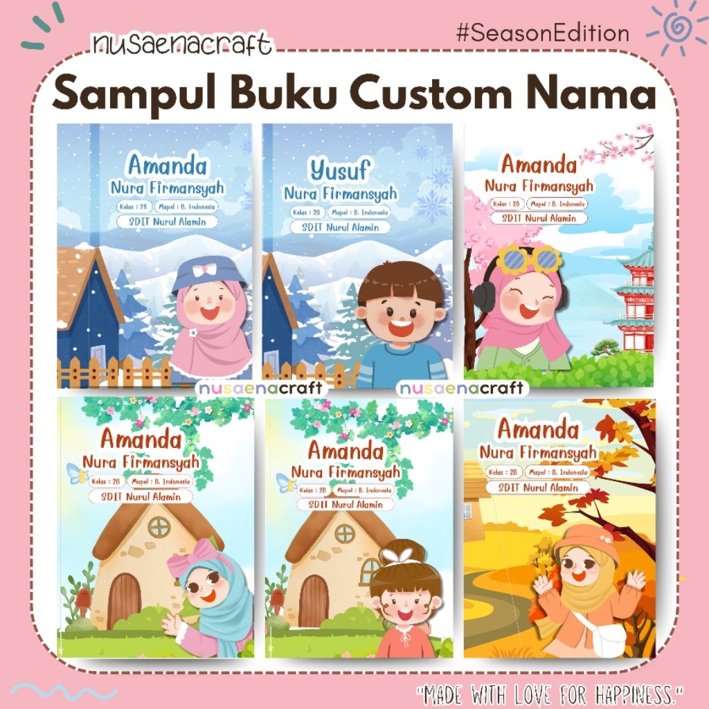 

nusaena craft - Sampul Buku Custom Nama NEW DESIGN FULL COLOR isi 10 #SeasonEdition