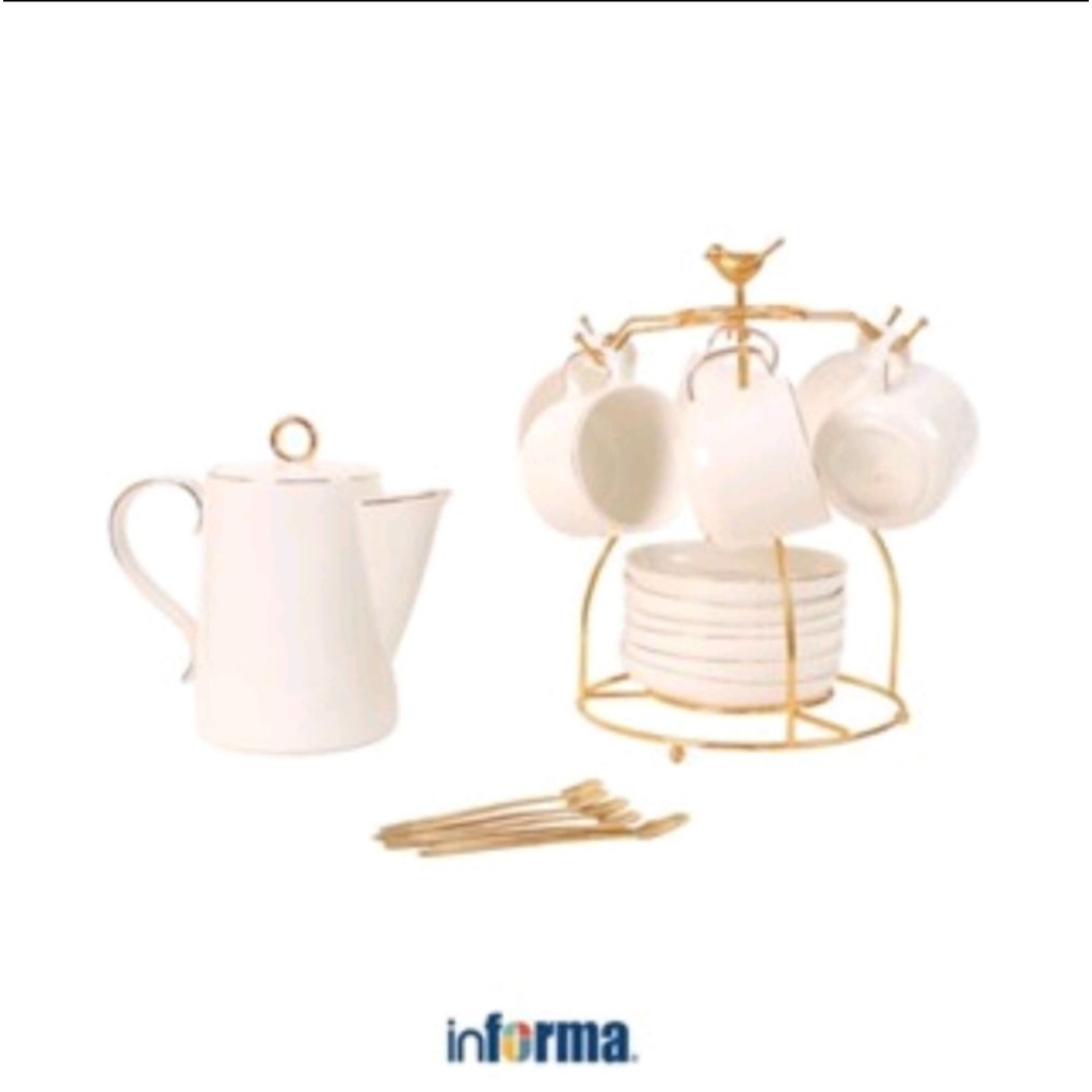 Informa Appetite Set 7pcs Lantern Teko & Cangkir Teh Dengan Saucer Set Water Jug With Glass Pitcher 