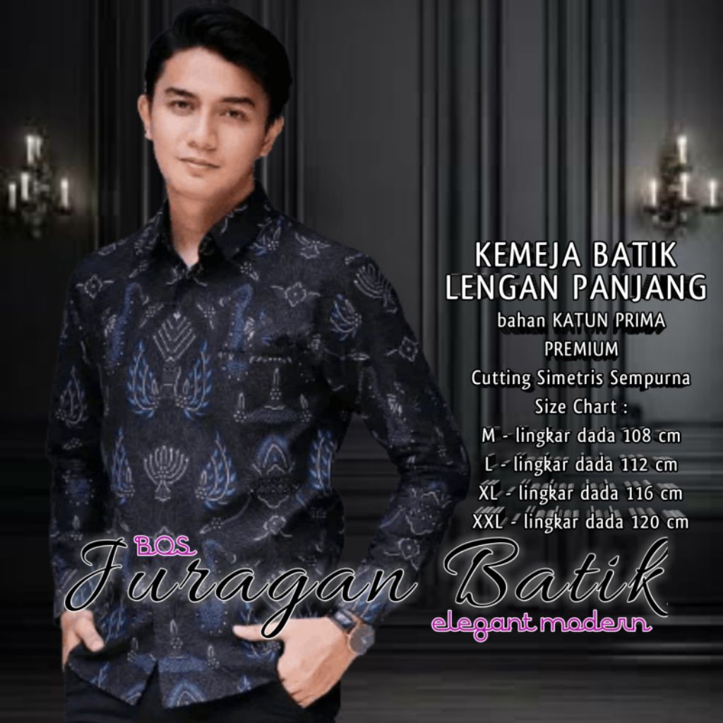 Batik Warna Navy Navi | Kemeja Batik Pria Lengan Panjang Seragam Batik Kerja Pria Cowok Pria Premium