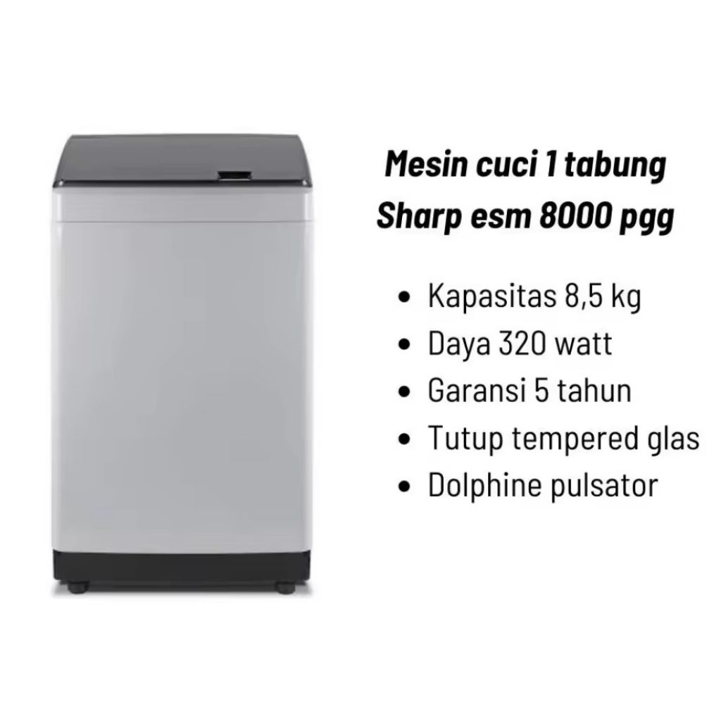 Mesin cuci 1 tabung 8 kg Sharp esm 8000 pgg