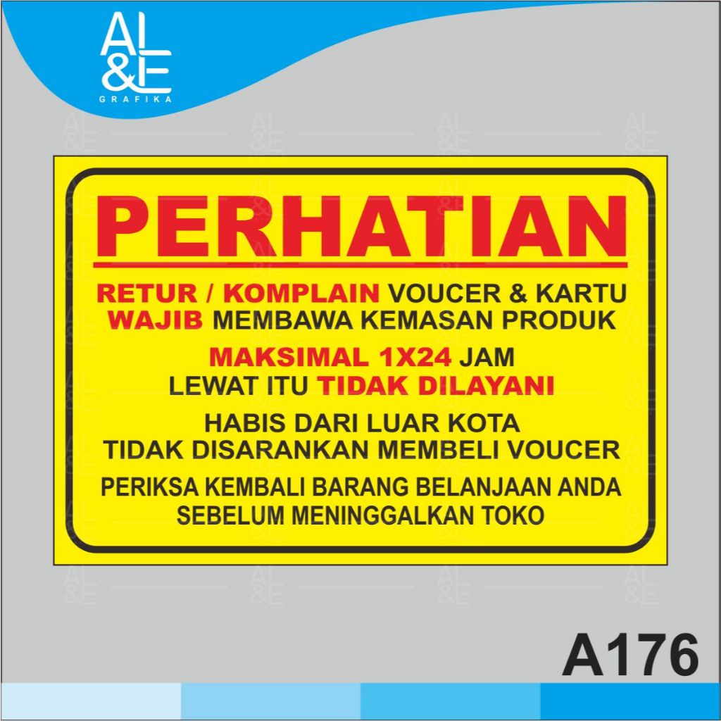 

A176 - Acrylic Sign, Stiker Akrilik Peratutan Retur/Komplain Voucher, Premium dan Murah