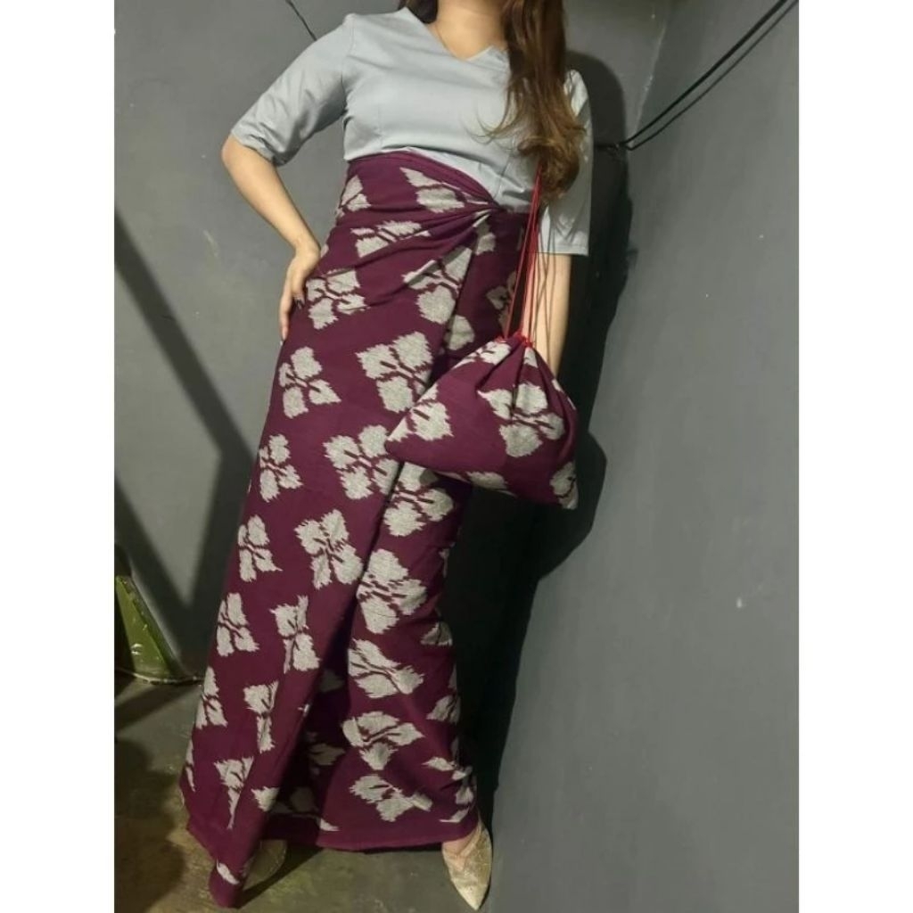 Sarung Tenun Toraja - Rok Sarung Etnik + Tas Sepuk / Serut, Siap Pakai Ukuran ALL SIZE, Kode MT7
