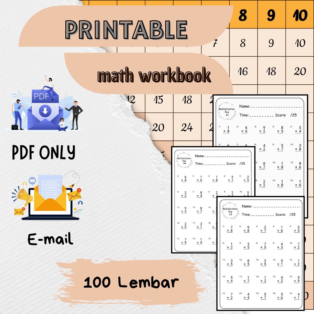 Printable math workbook-Lembar kerja perkalian anak SD