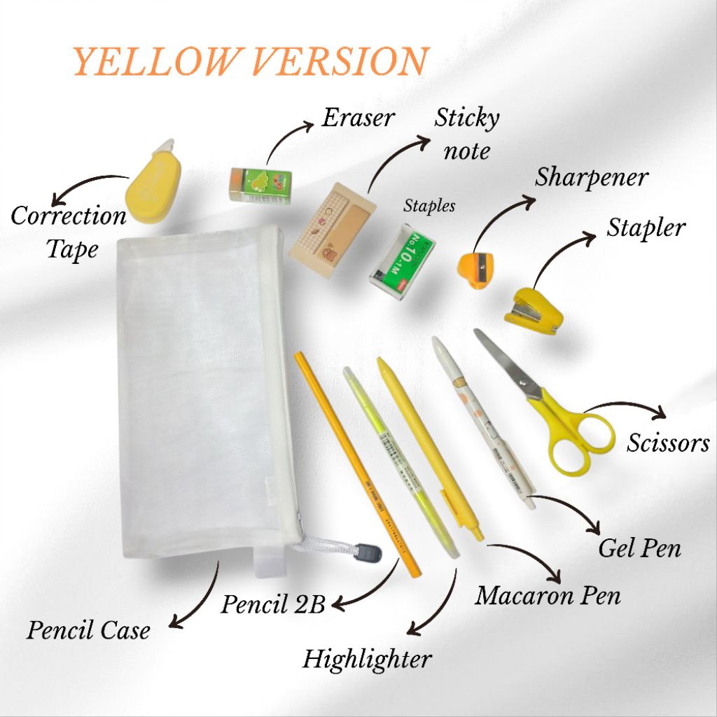 

Set alat tulis lengkap 11 in 1 warna kuning/ hadiah teman, sahabat atau pacar /colored kits/gift/set stationary