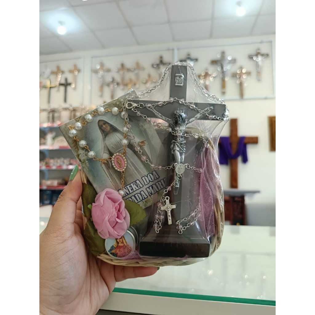 Set Doa Kecil Set Doa Rosario dan salib kecil Kalung Rosario Gelang Rosario set untuk Berdoa Katolik