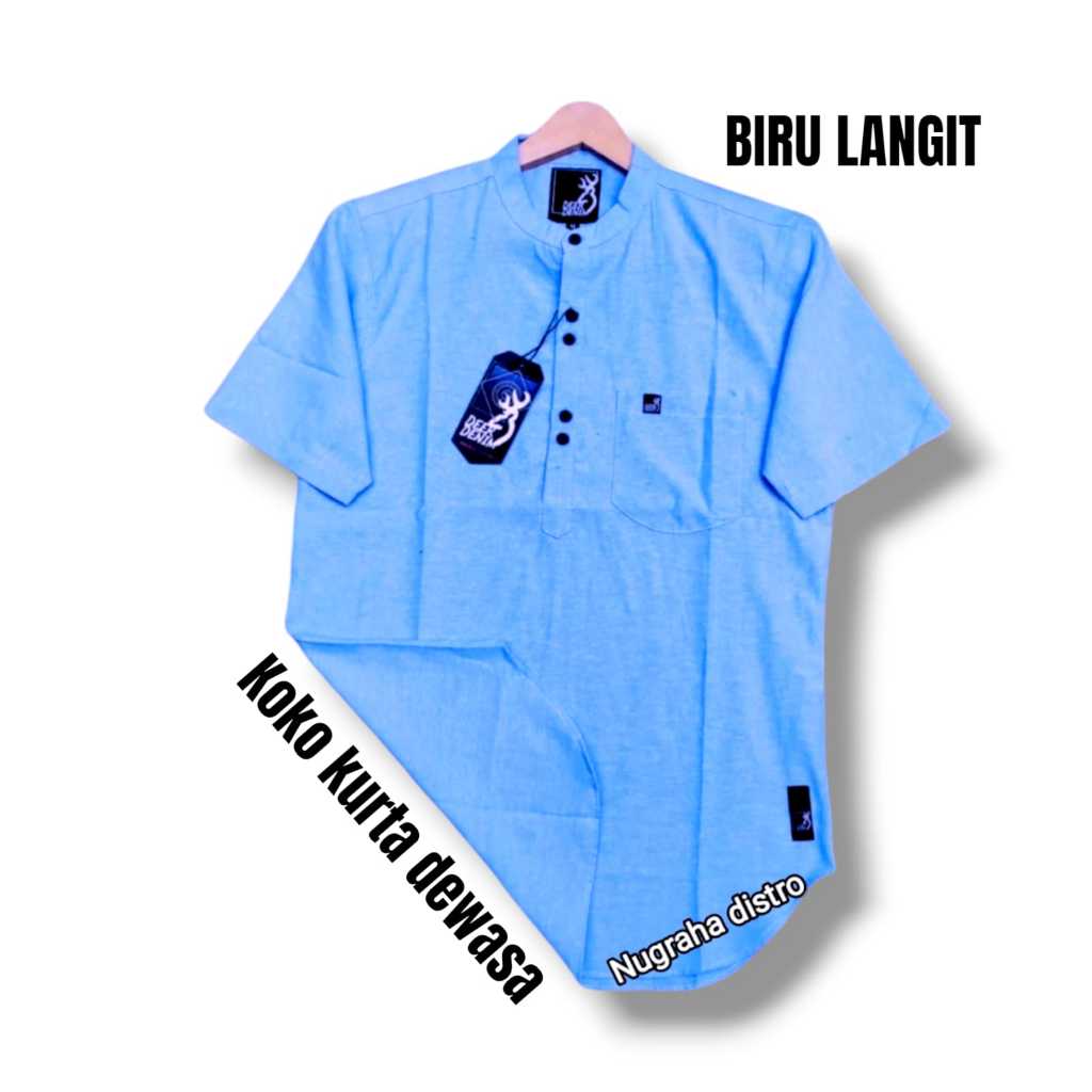 BARU Baju Koko Pria Lengan Pendek Warna Biru Langit Kain Premium Pakaian Muslim Pria dewasa