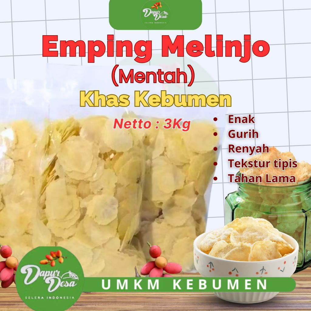 

EMPING MELINJO 3Kg /EMPING MELINJO TIPIS / EMPING / EMPING MENTAH / EMPING KEBUMEN / EMPING MENTAH 3KG ( 2melinjo 4-5cm)