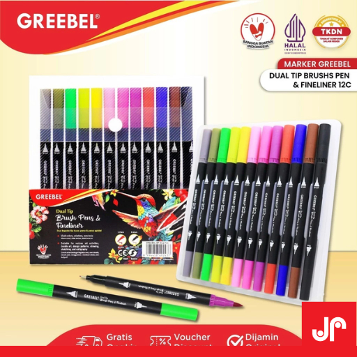 

GREEBEL DUAL TIP BRUSH PEN COLOR 12 COLOR / SPIDOL SET MARKER DRAWING PEN / DRAWING PEN 2 SISI