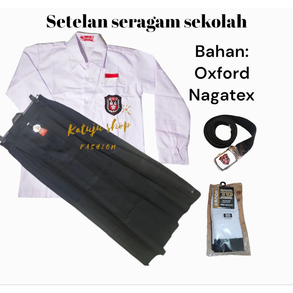Setelan seragam sekolah SD hitam putih anak perempuan set baju panjang SD rok panjang hitam