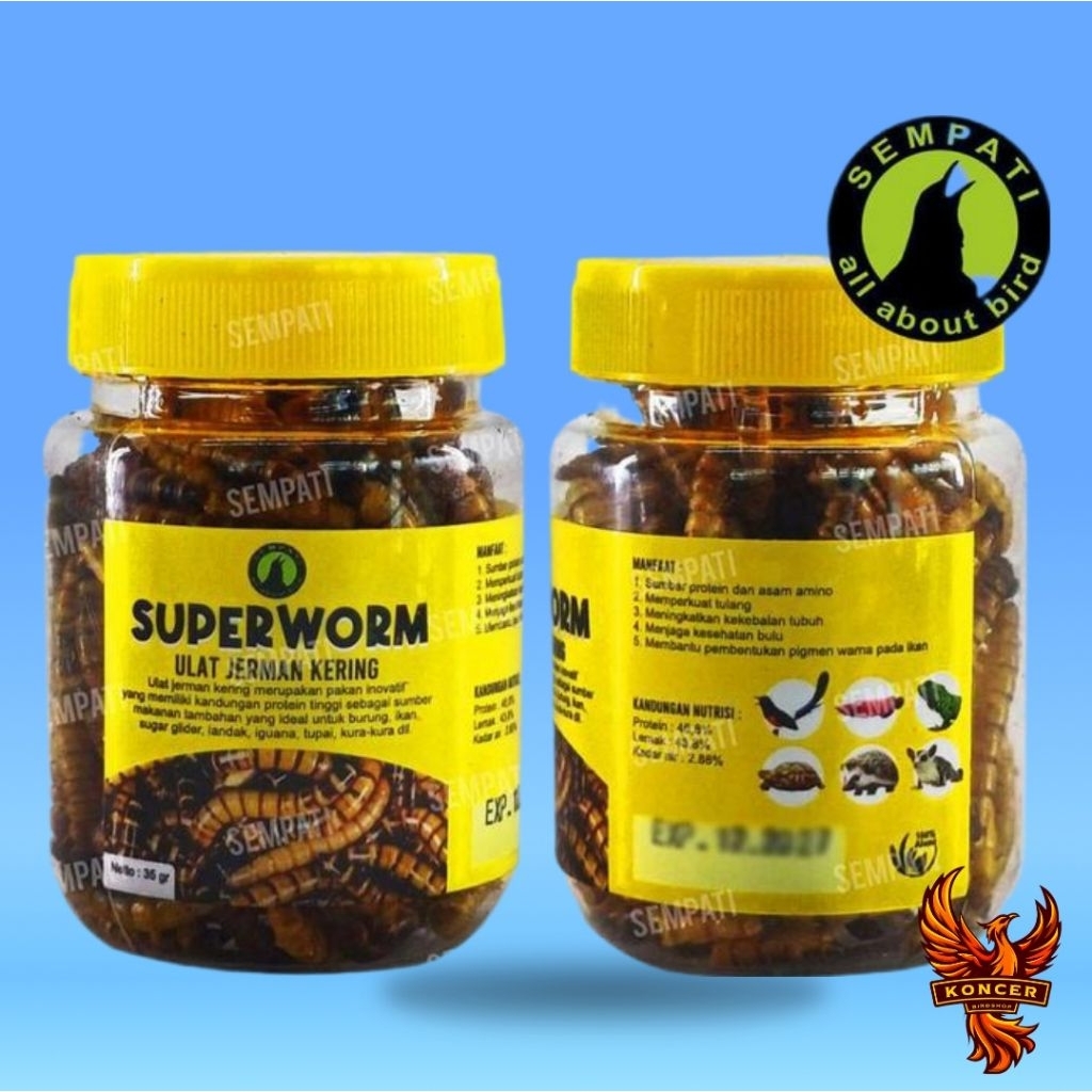 Superworm Super Worm Botol Toples Ulat Jerman Kering Pakan Extra Fooding EF Burung Murai Kacer Cende