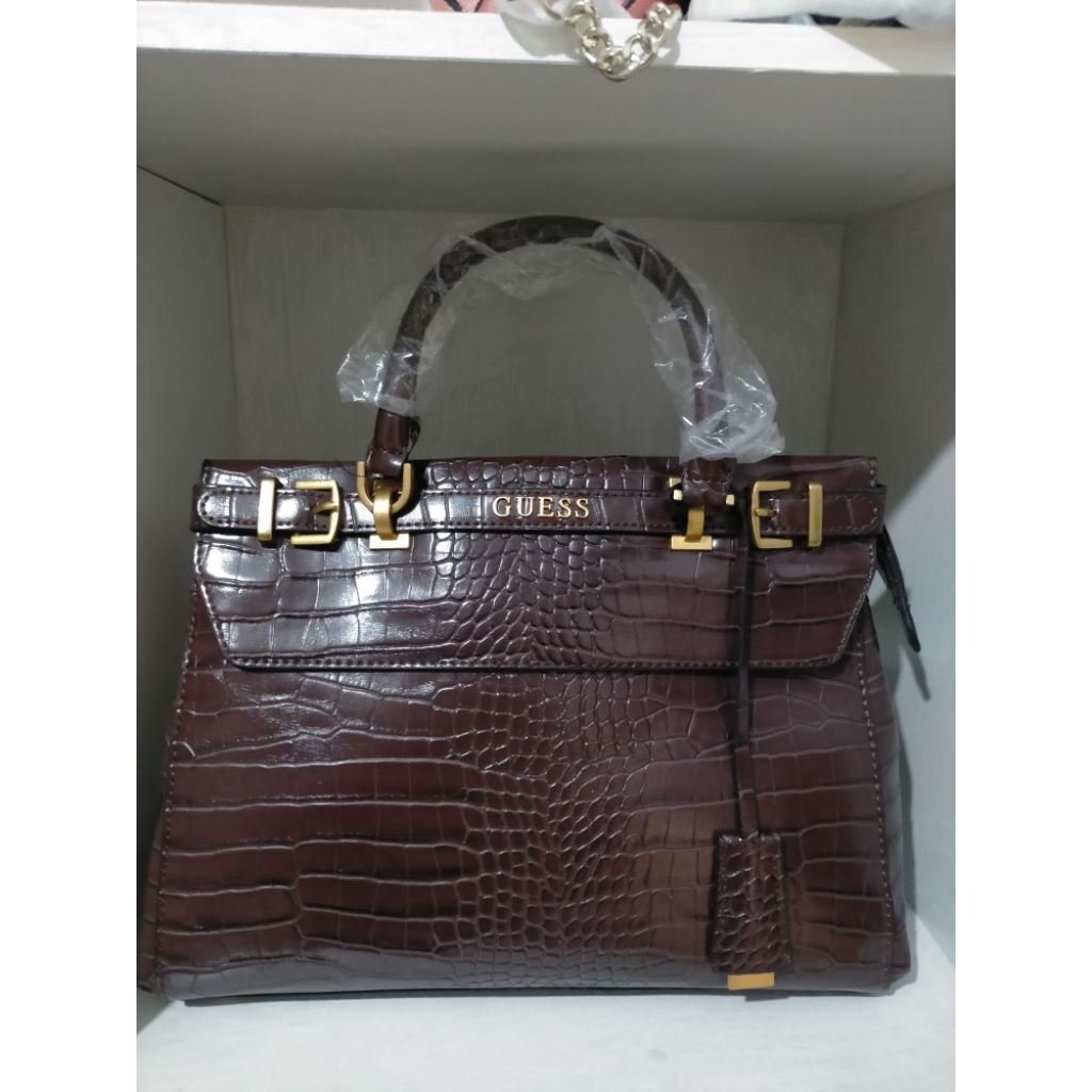 GUESS SESTRI LUXURY SATCHEL CROCO COFEE